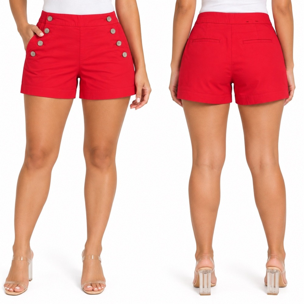 Banana Republic Womens Red Sailor Shorts Size 2 Nautical Button Front Cotton